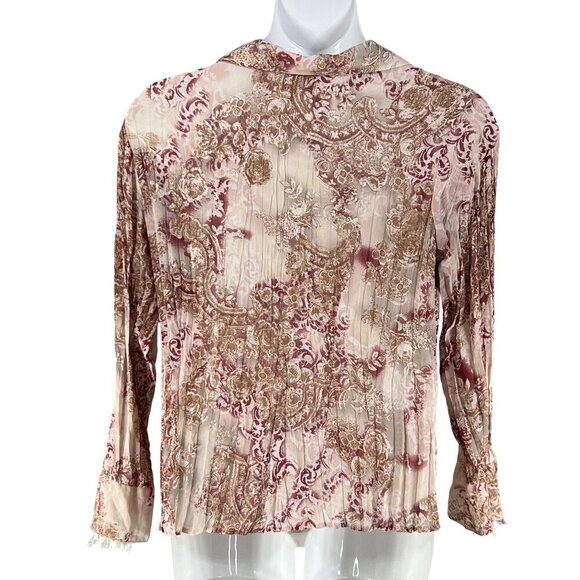 Vintage Notations Womens XL Sheer Chiffon Ruffled Crinkle Boho Button Up Blouse - Picture 8 of 15